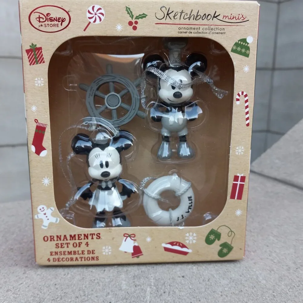 Disney Store Sketchbook Minis Mickey & Minnie Holiday Ornaments